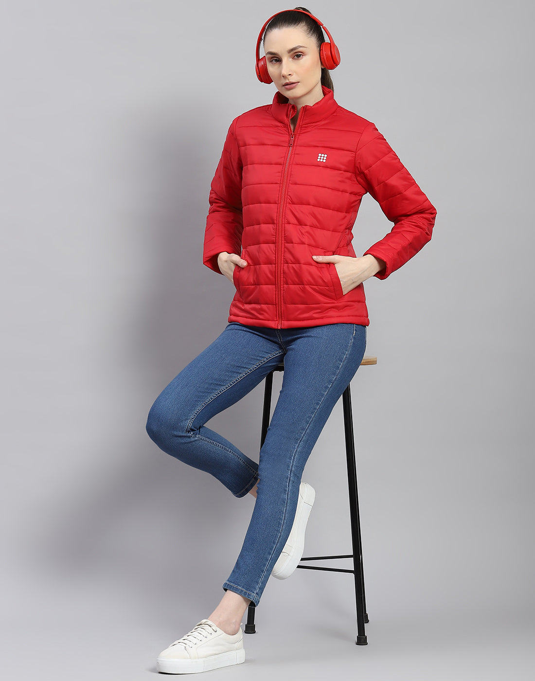 Rock.it Women Red Solid Stand Collar Full Sleeve Jacket