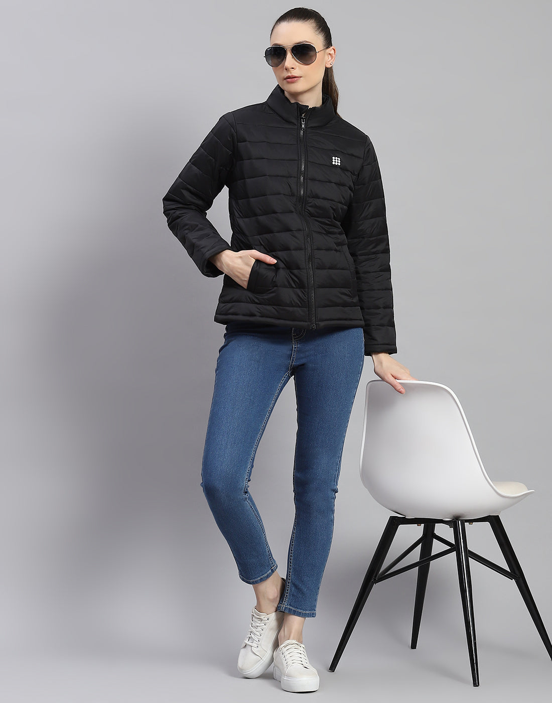 Rock.it Women Black Solid Stand Collar Full Sleeve Jacket