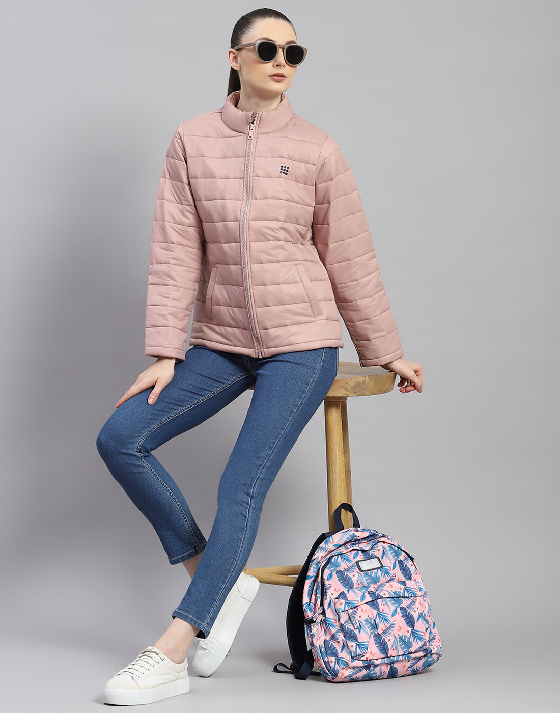 Rock.it Women Peach Solid Stand Collar Full Sleeve Jacket