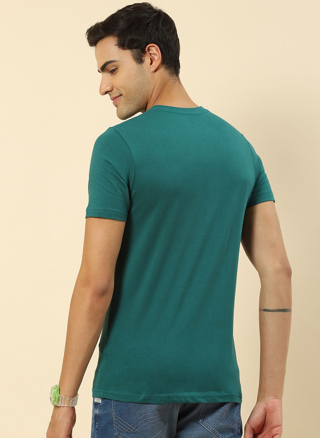 Men Sky Blue, Green & Navy Blue Pack of 3 Plain T-Shirt