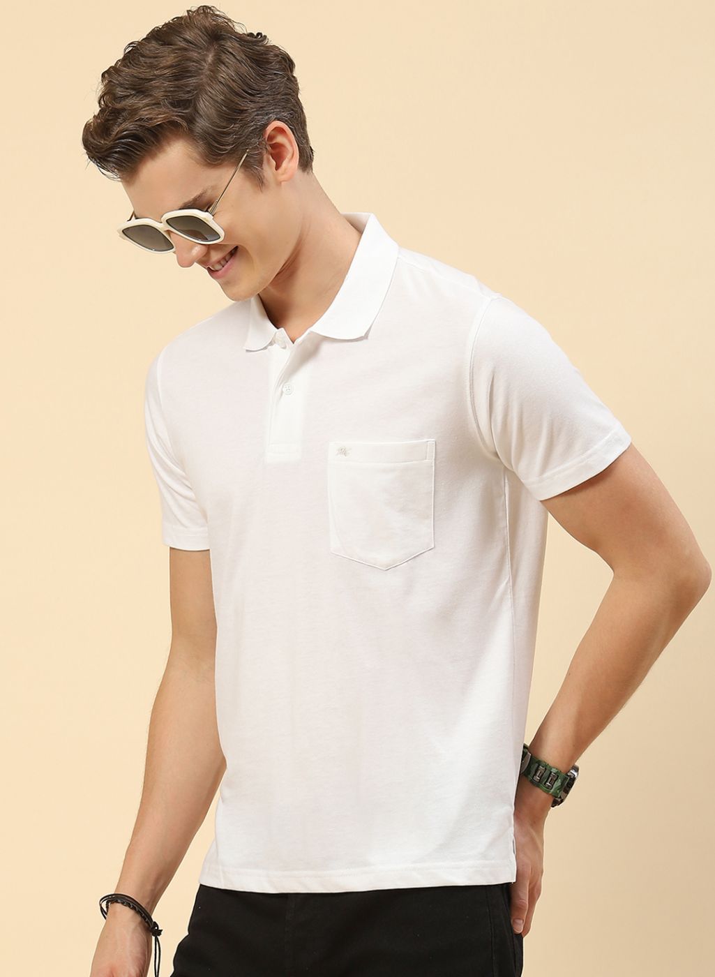 Men White Plain T-Shirt
