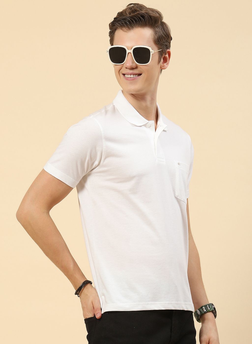 Men White Plain T-Shirt