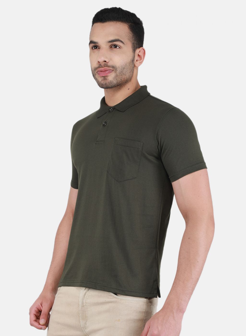 Men Olive Solid T-Shirt