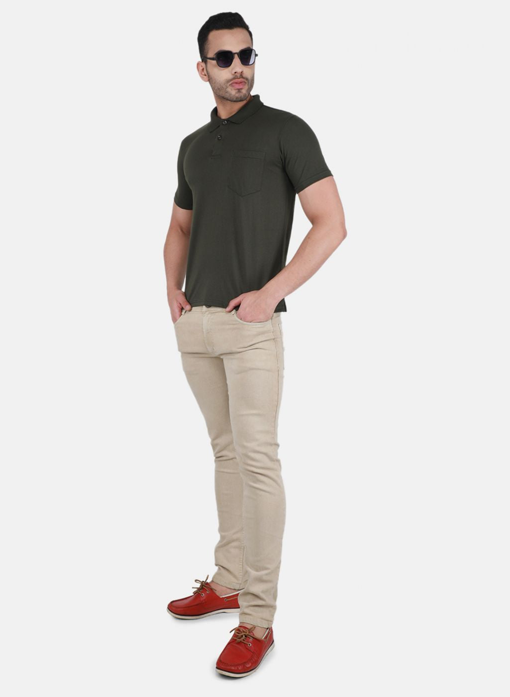 Men Olive Solid T-Shirt