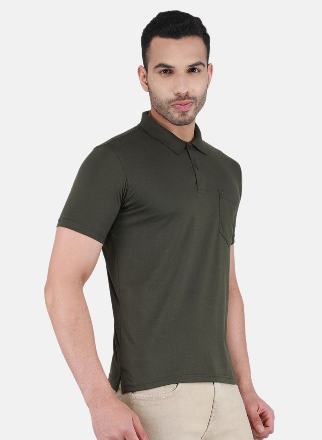 Men Olive Solid T-Shirt