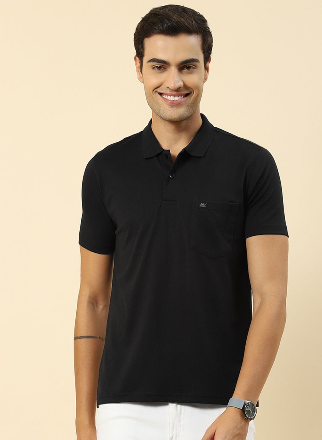 Men Black Solid T-Shirt