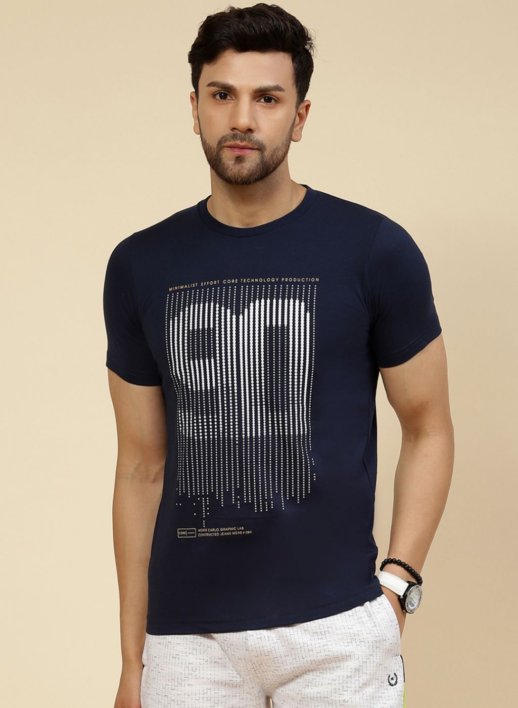 Men Rust Orange & Blue Solid T-Shirt