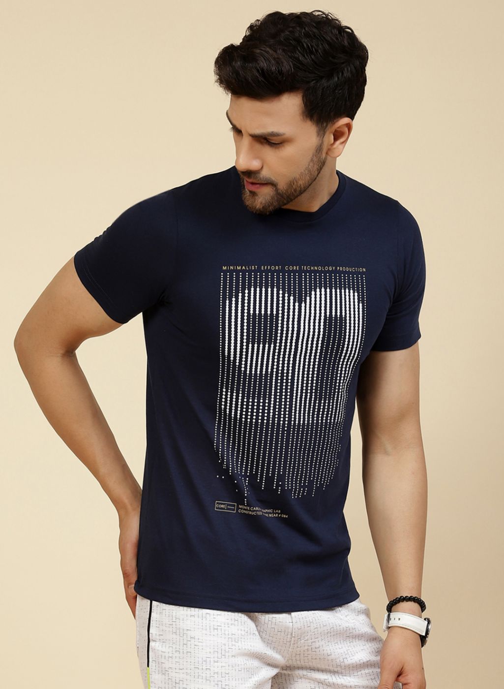 Men Rust Orange & Blue Solid T-Shirt