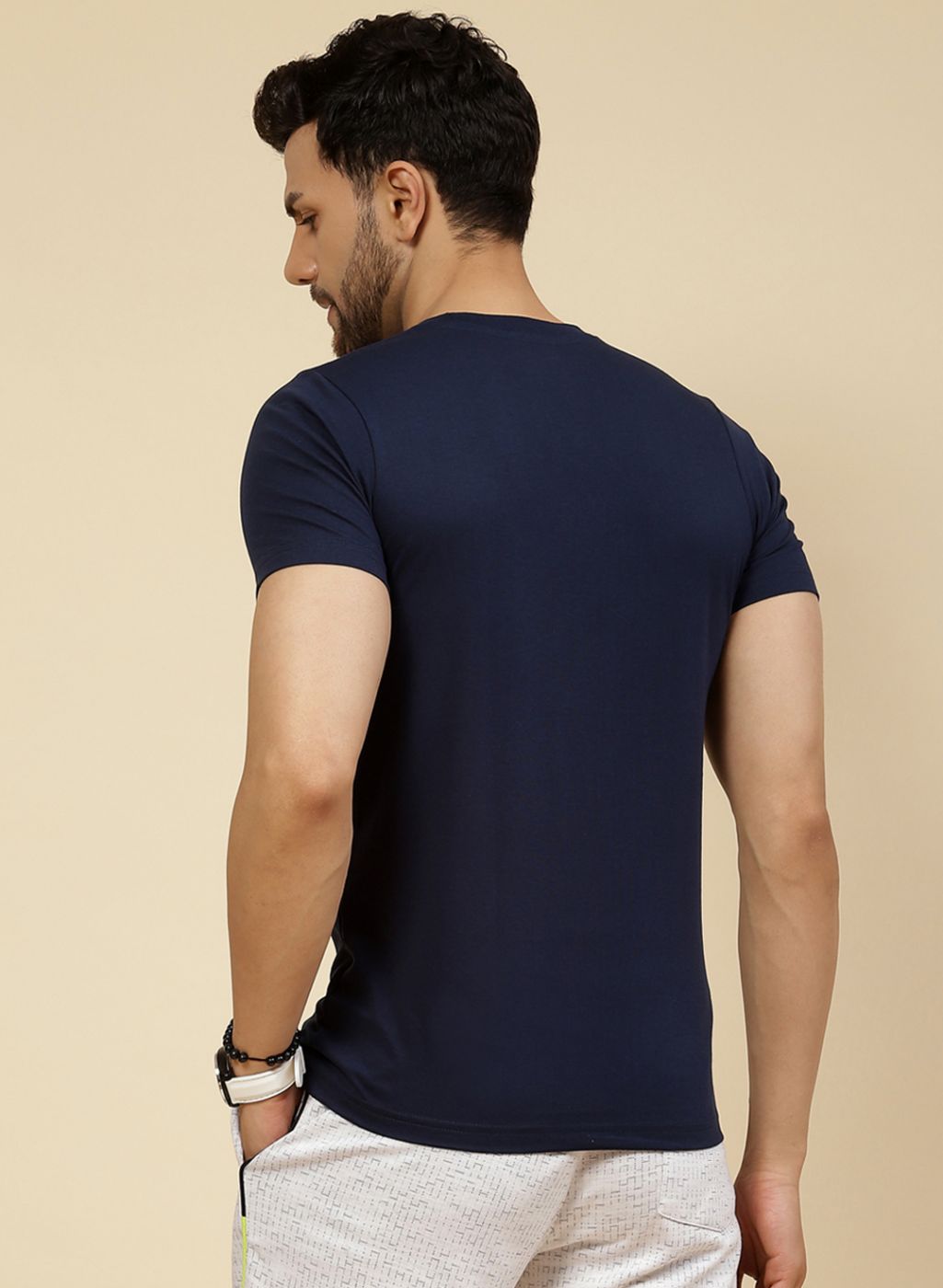 Men Rust Orange & Blue Solid T-Shirt