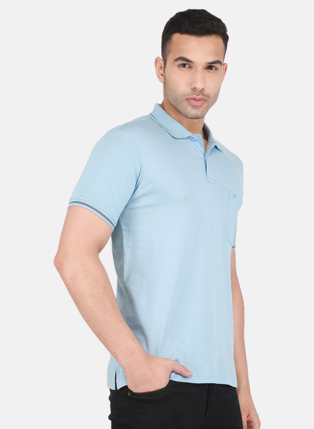 Men Sky Blue Solid T-Shirt