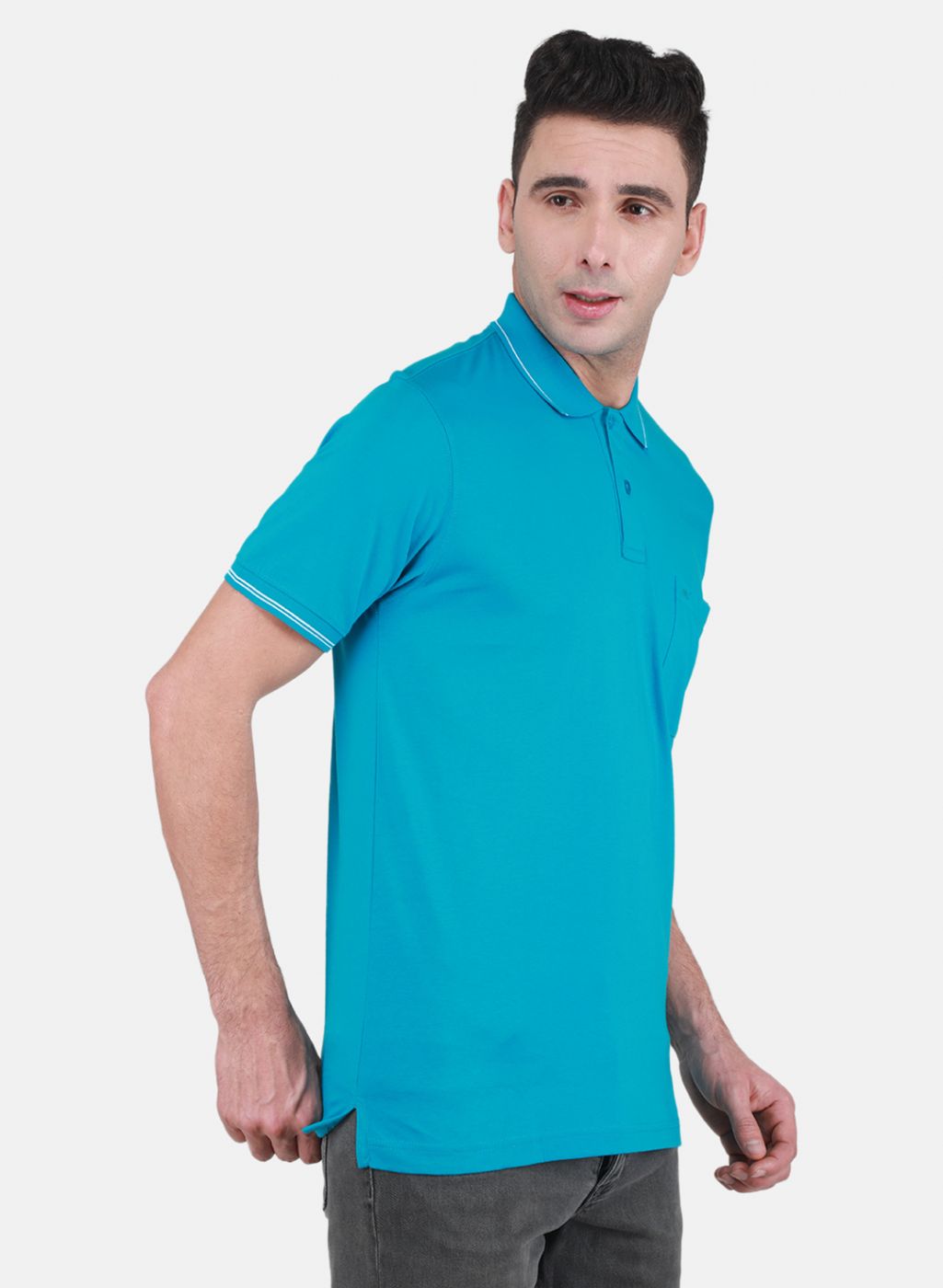 Men Turquoise Blue Solid T-Shirt