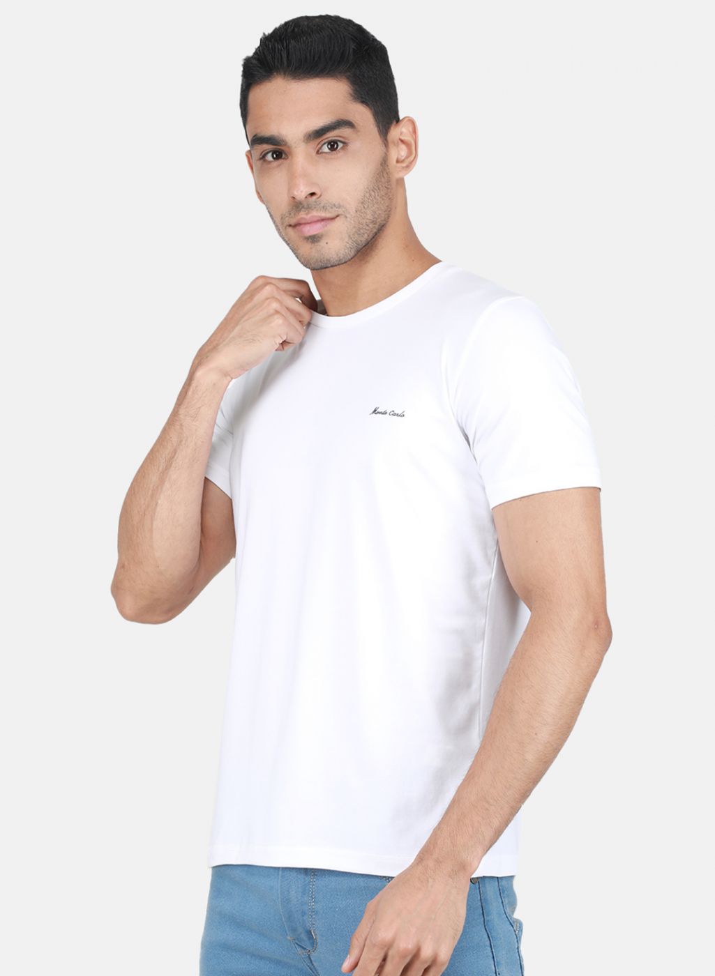 Men White Solid T-Shirt