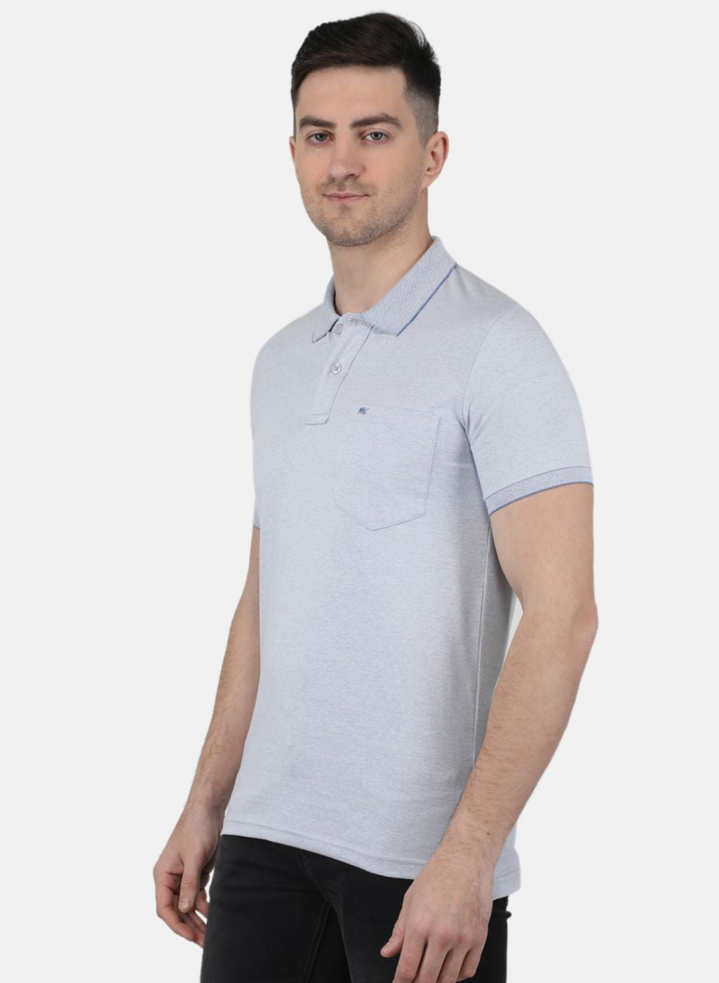 Men Sky Blue Solid T-Shirt