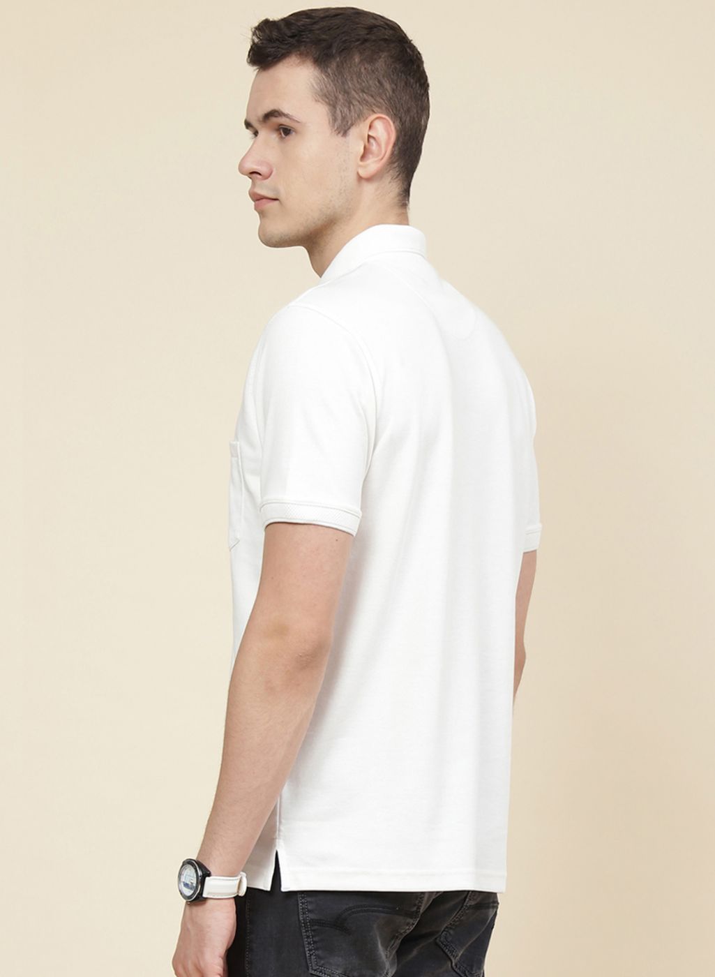 Men Off White Solid T-Shirt
