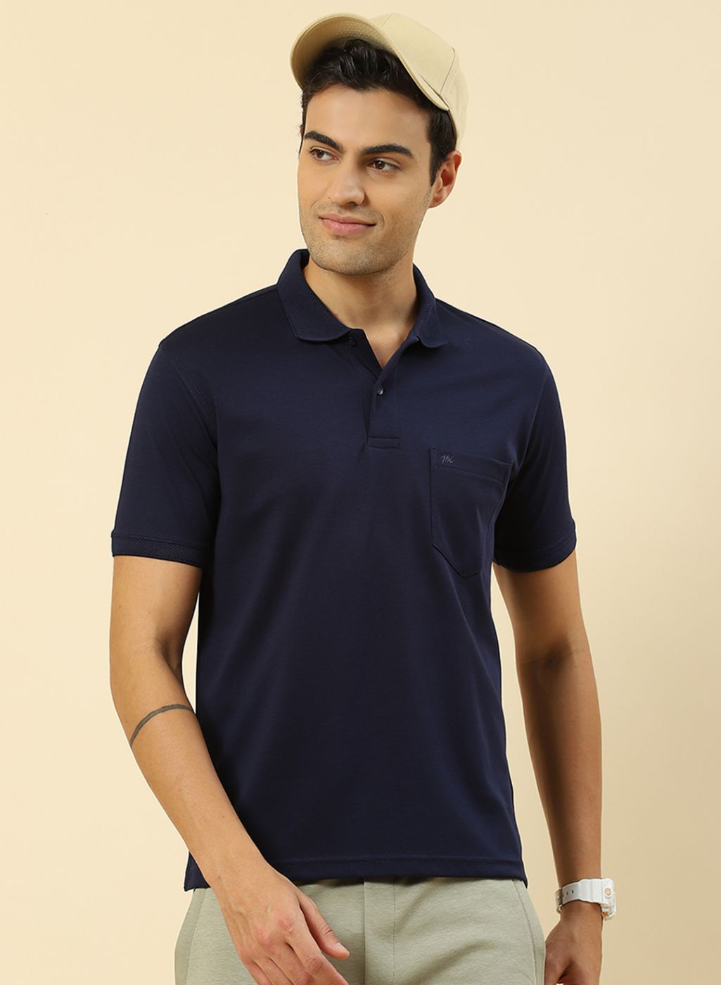 Men NAvy Blue Plain T-Shirt