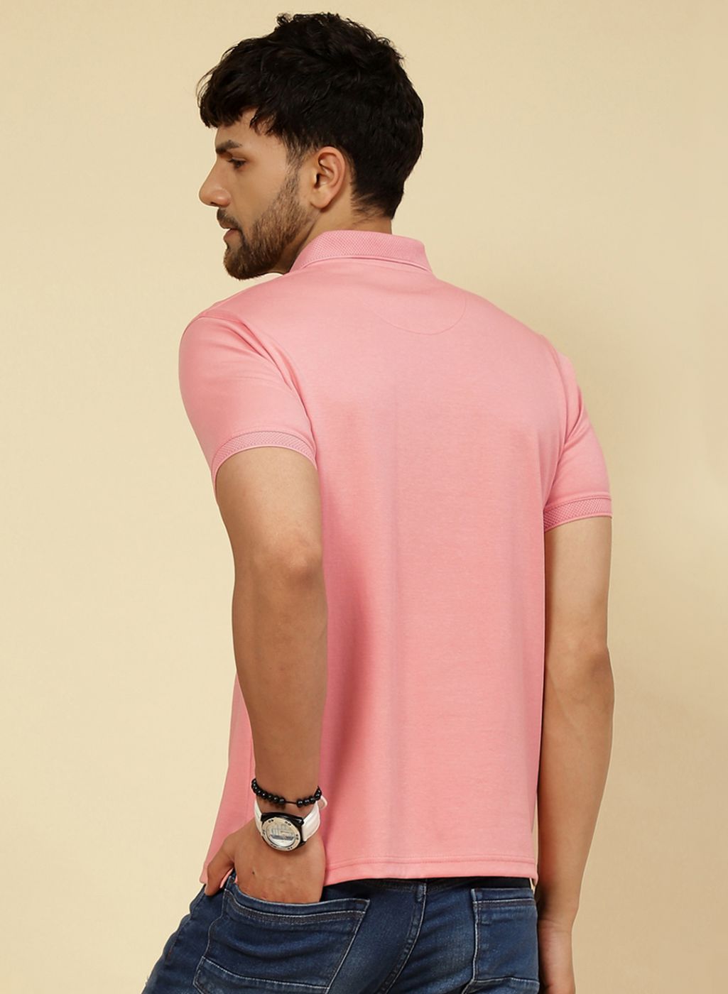 Men Pink Solid T-Shirt