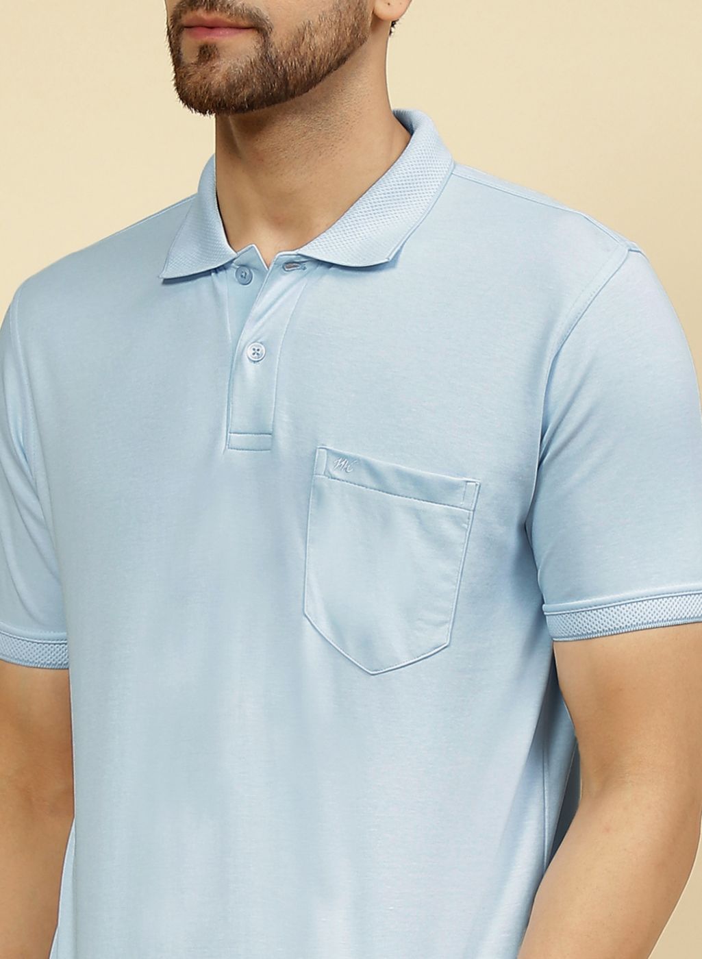 Men Sky Blue Solid T-Shirt