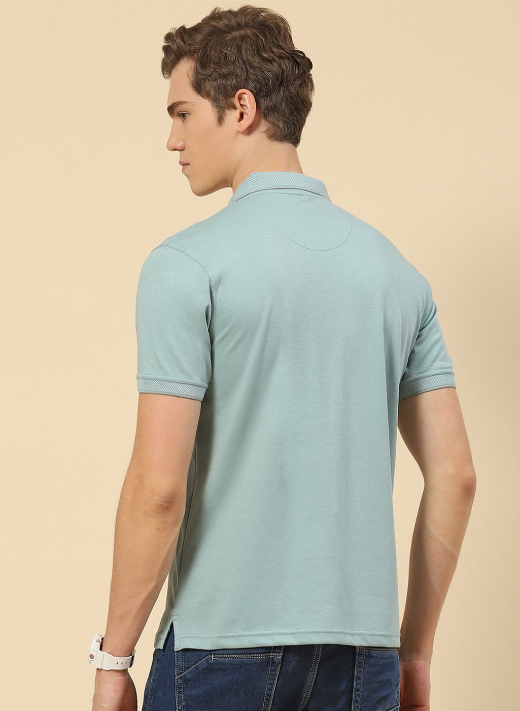 Men Light Blue Plain T-Shirt