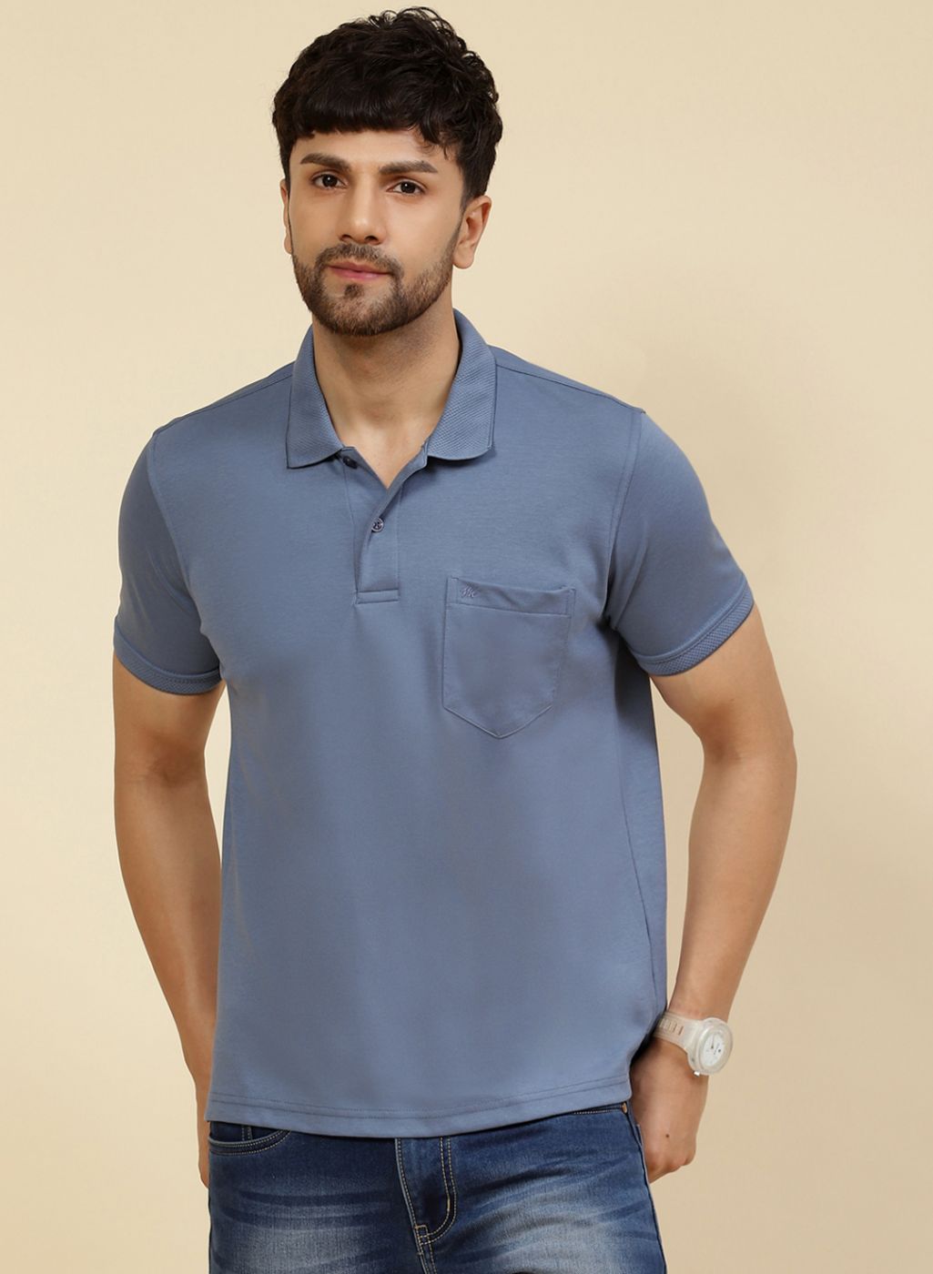 Men Blue Solid T-Shirt
