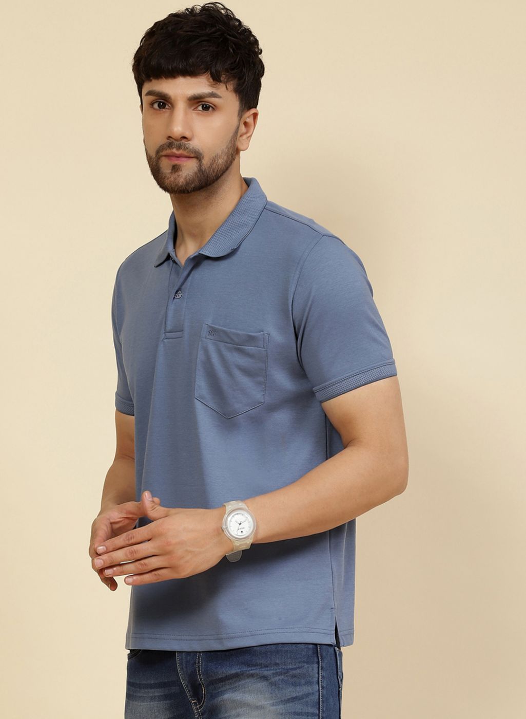 Men Blue Solid T-Shirt