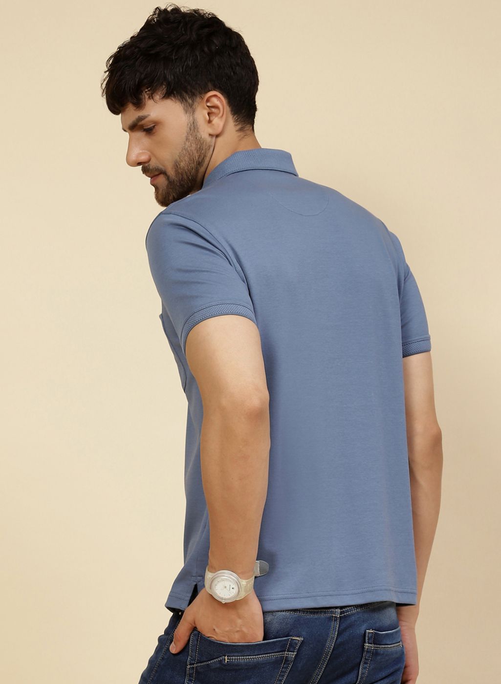 Men Blue Solid T-Shirt