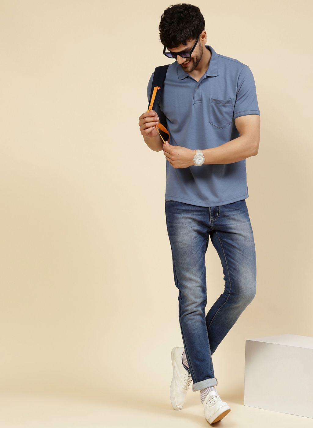 Men Blue Solid T-Shirt