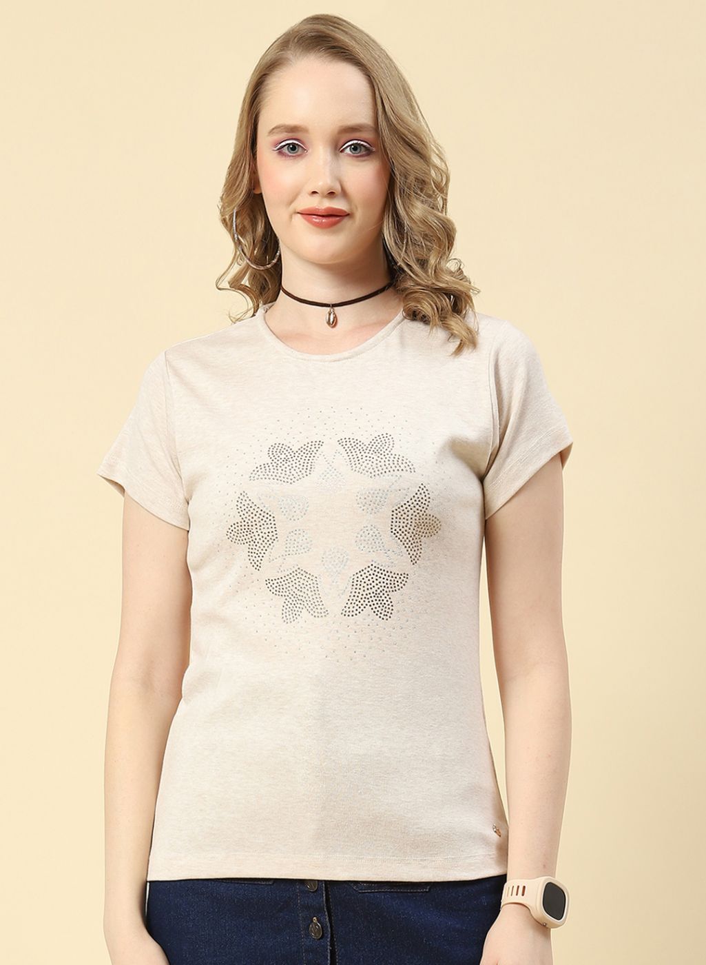 Women Beige Printed Top