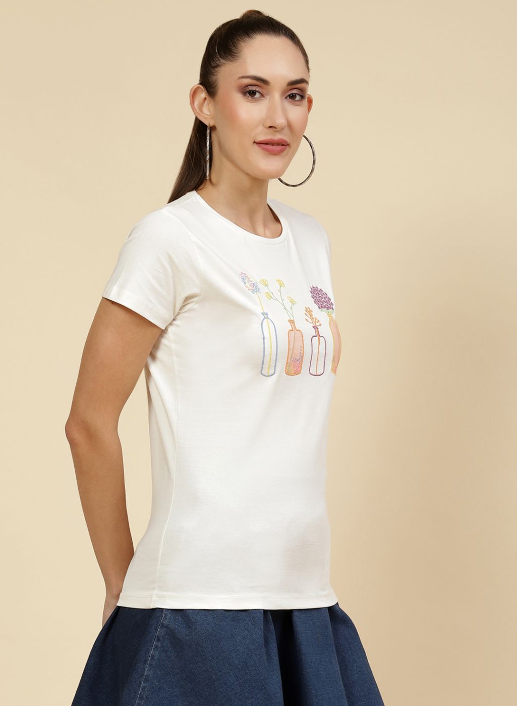 Women Off White Embroidered Top