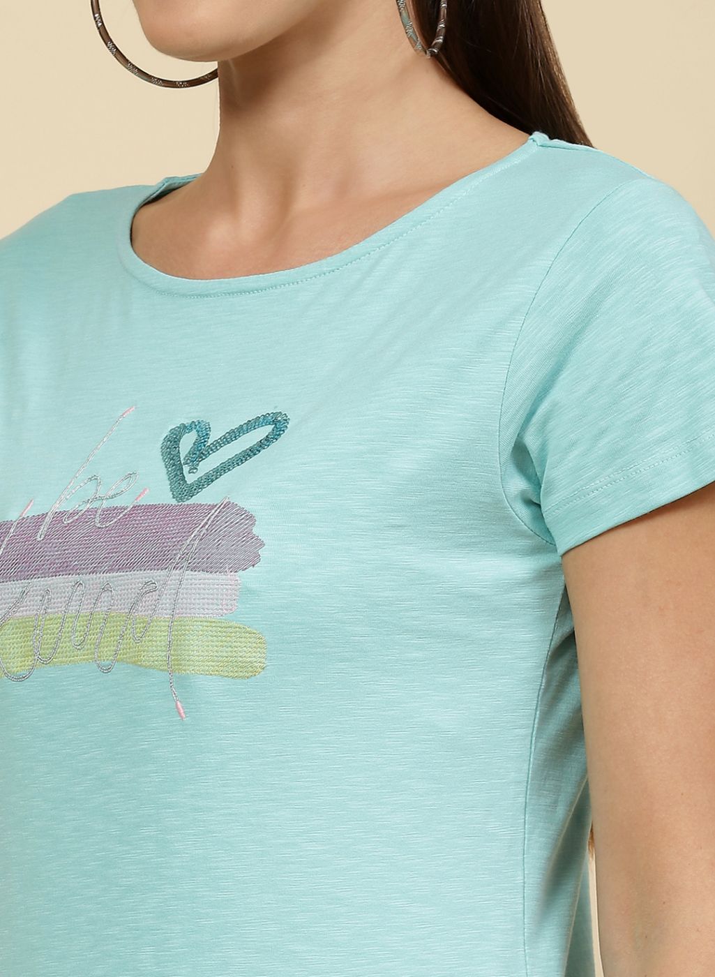 Women Aqua Blue Printed Top