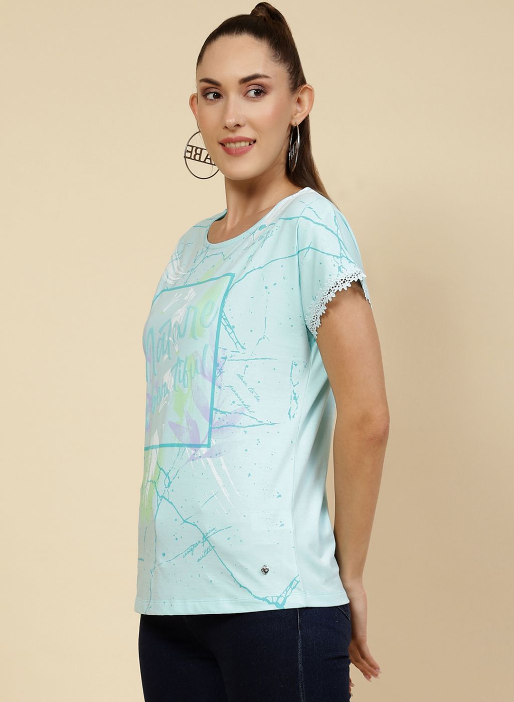 Women Aqua Blue Printed Top