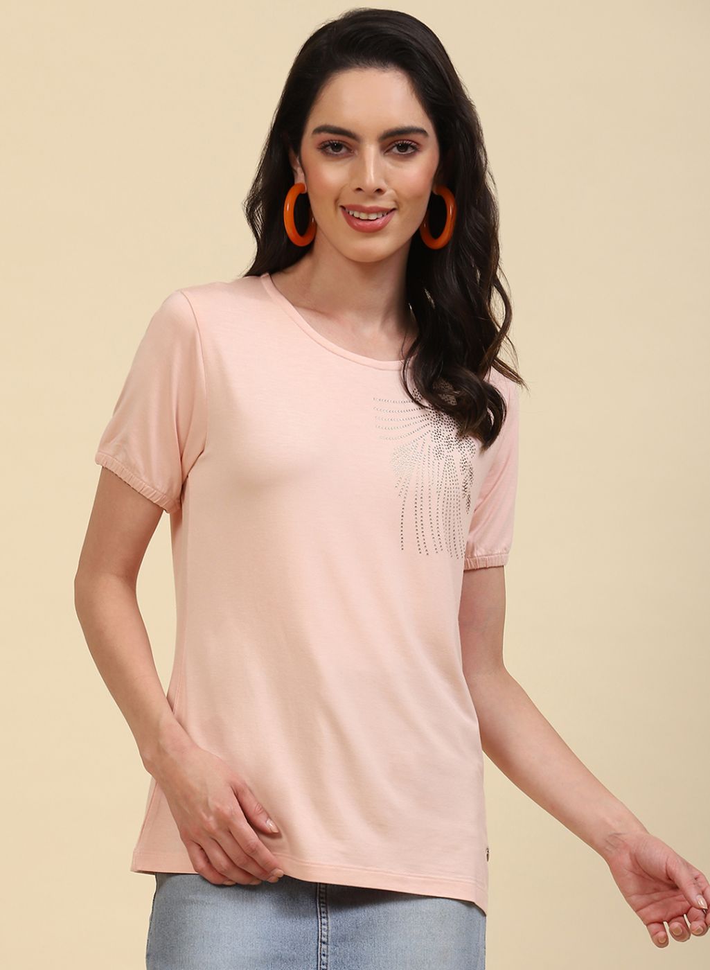 Women Peach Printed Top