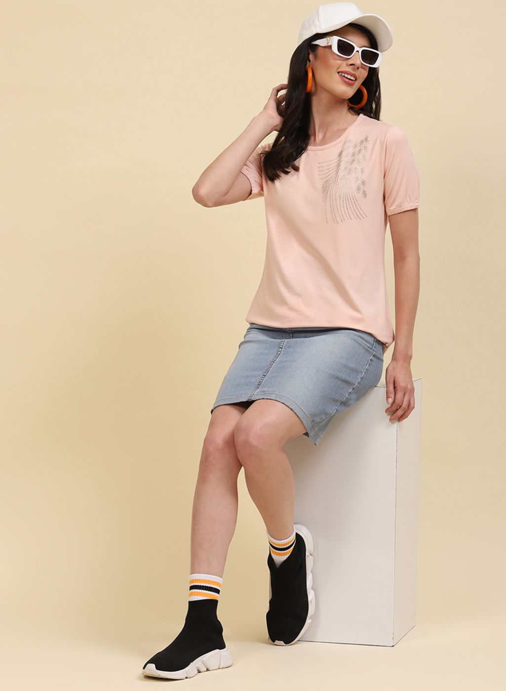 Women Peach Printed Top