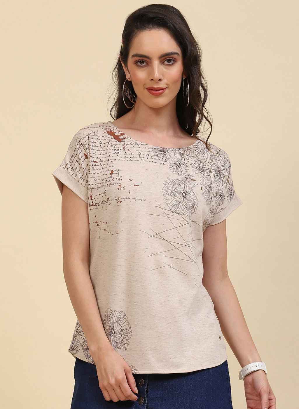 Women Cream Printed Top