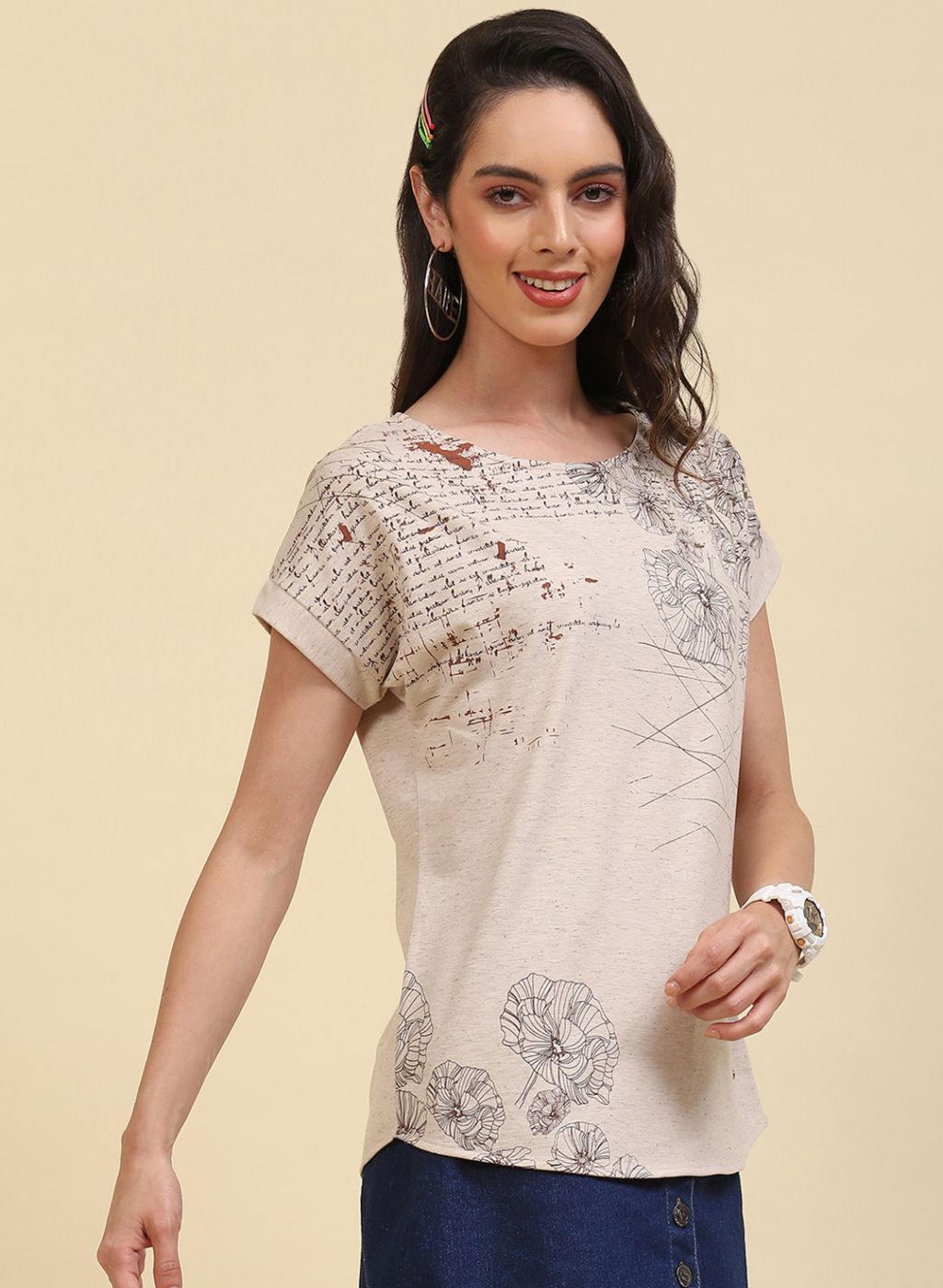 Women Cream Printed Top