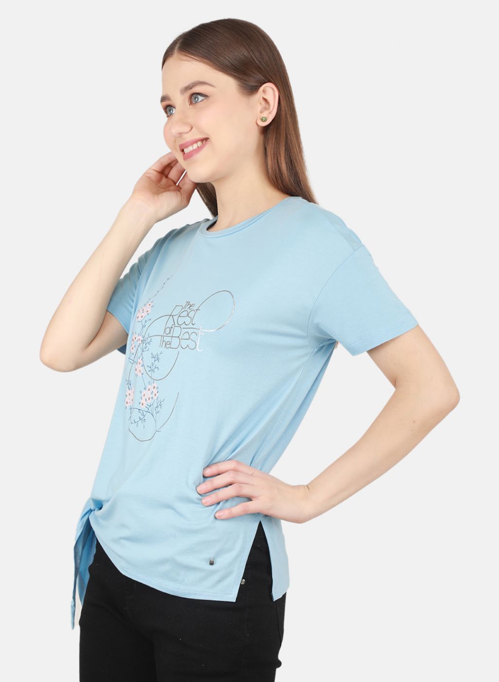 Women Sky Blue Printed Top
