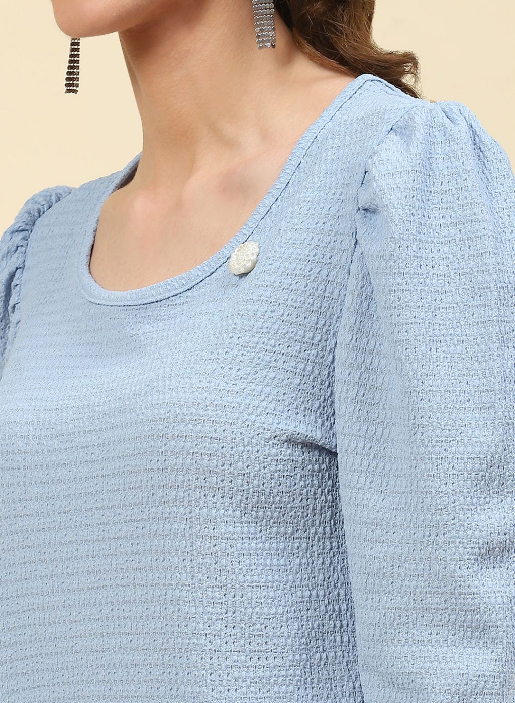 Women Sky Blue Printed Top