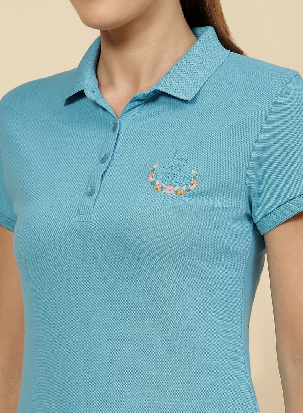 Women Blue Embroidered T-Shirt