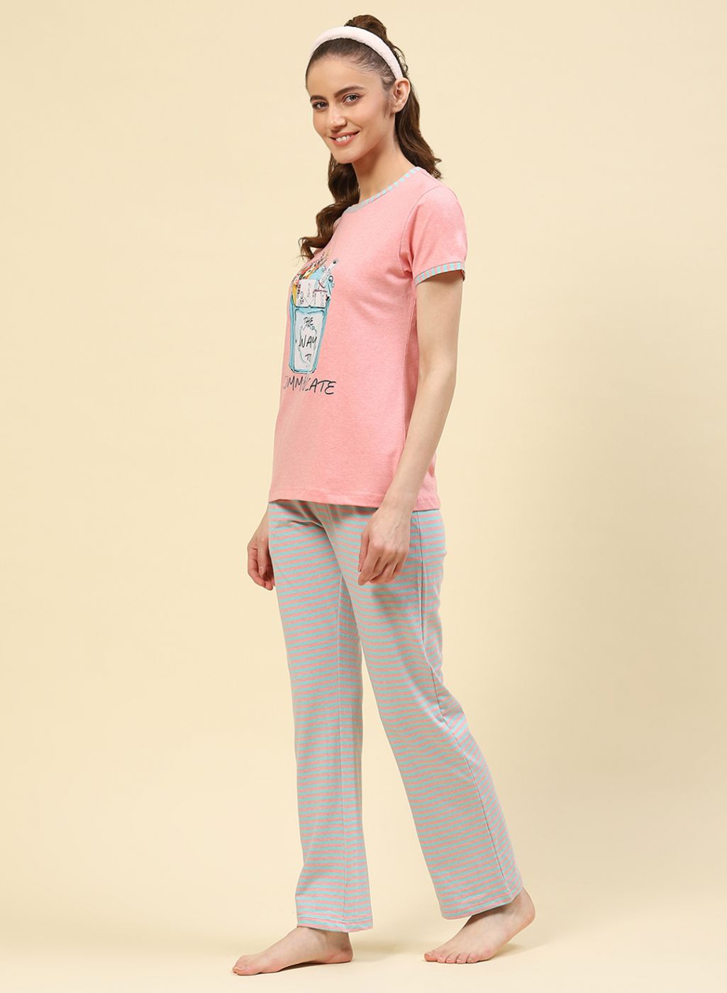 Women Peach Printed Lower Set