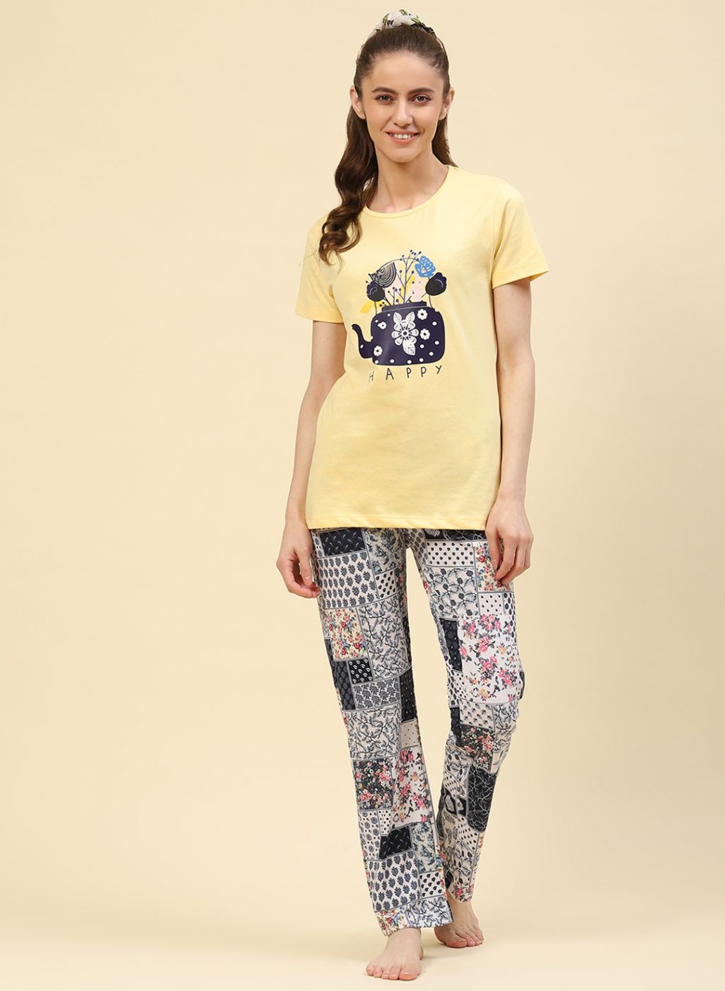 Women Yellow Printed Lower Set