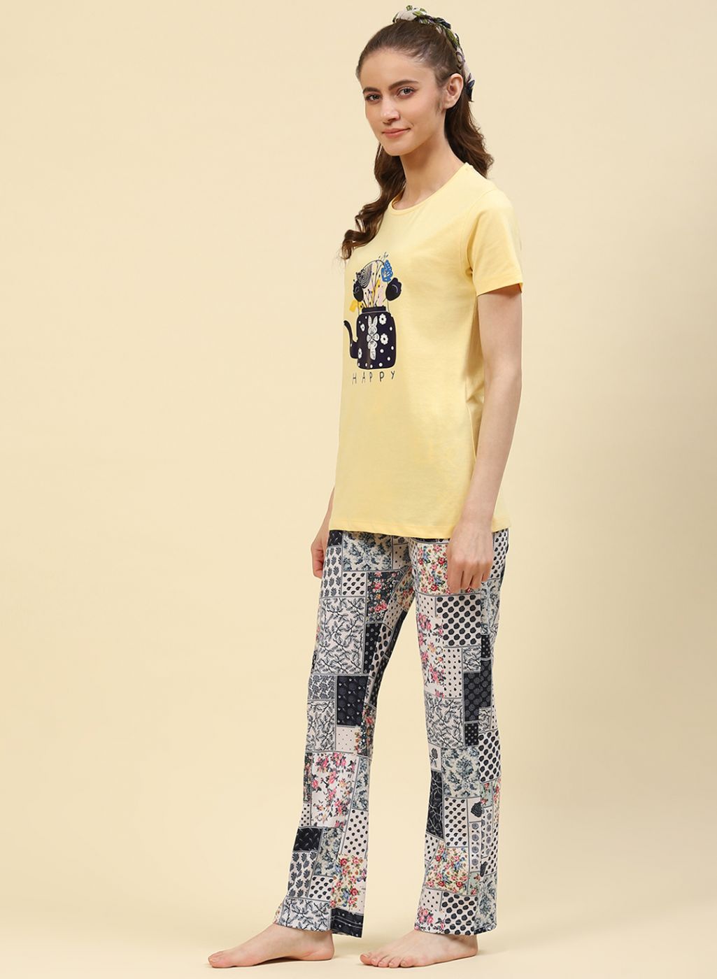 Women Yellow Printed Lower Set