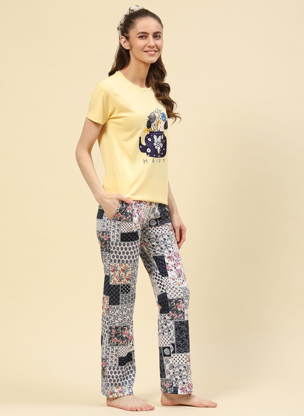 Women Yellow Printed Lower Set