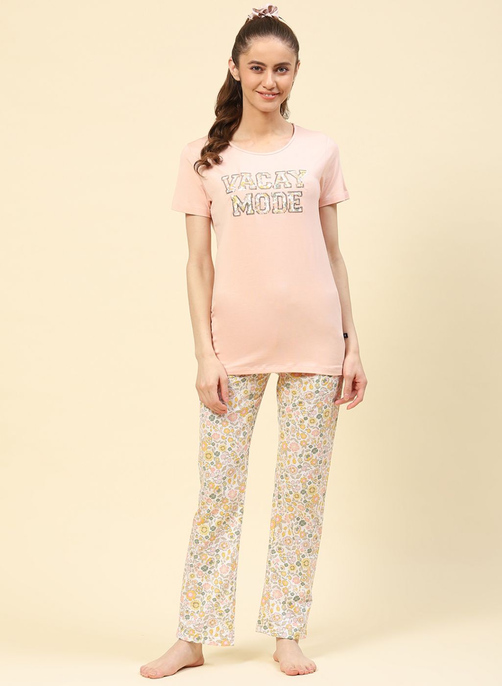 Women Peach Printed Lower Set