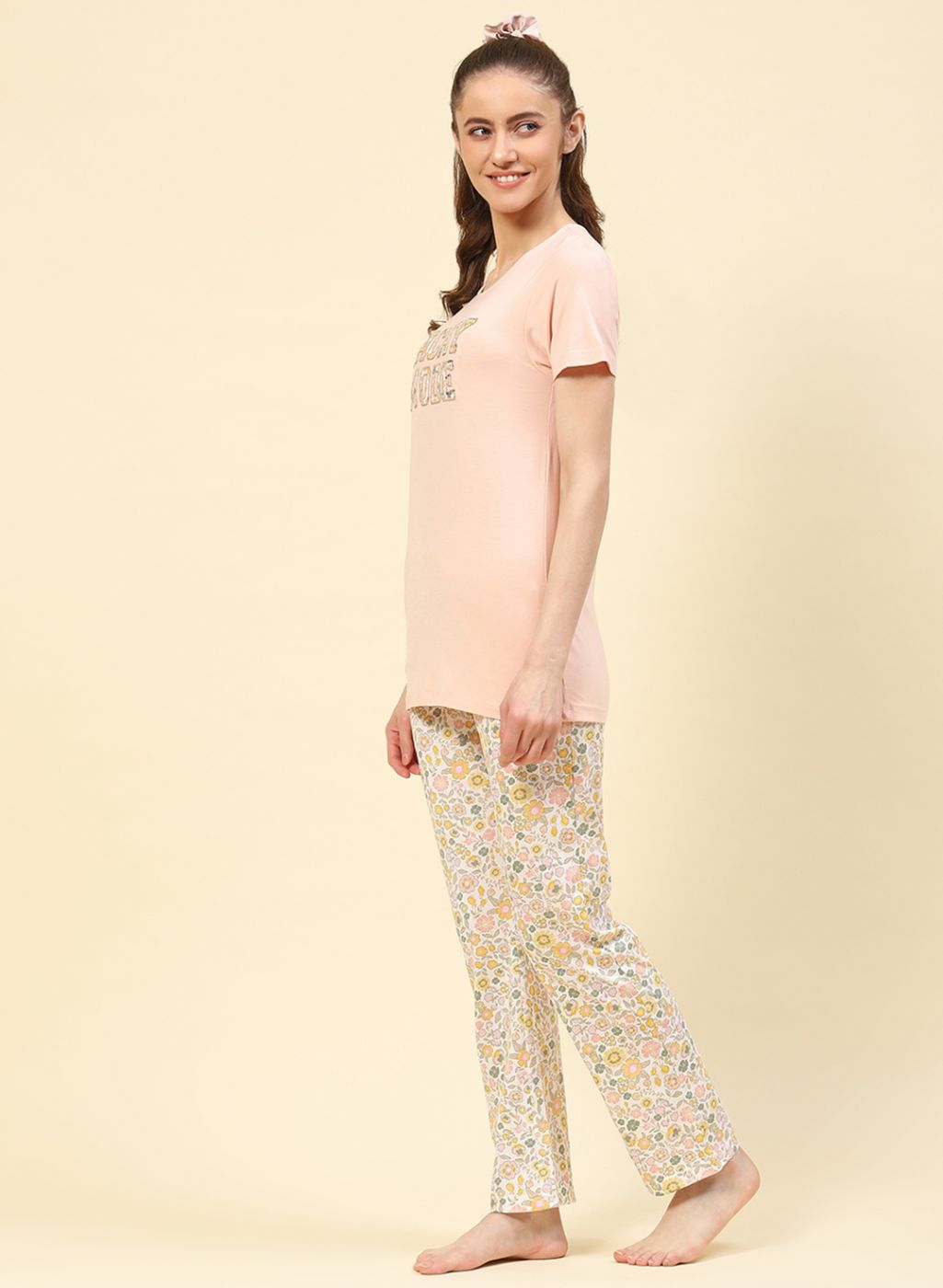 Women Peach Printed Lower Set