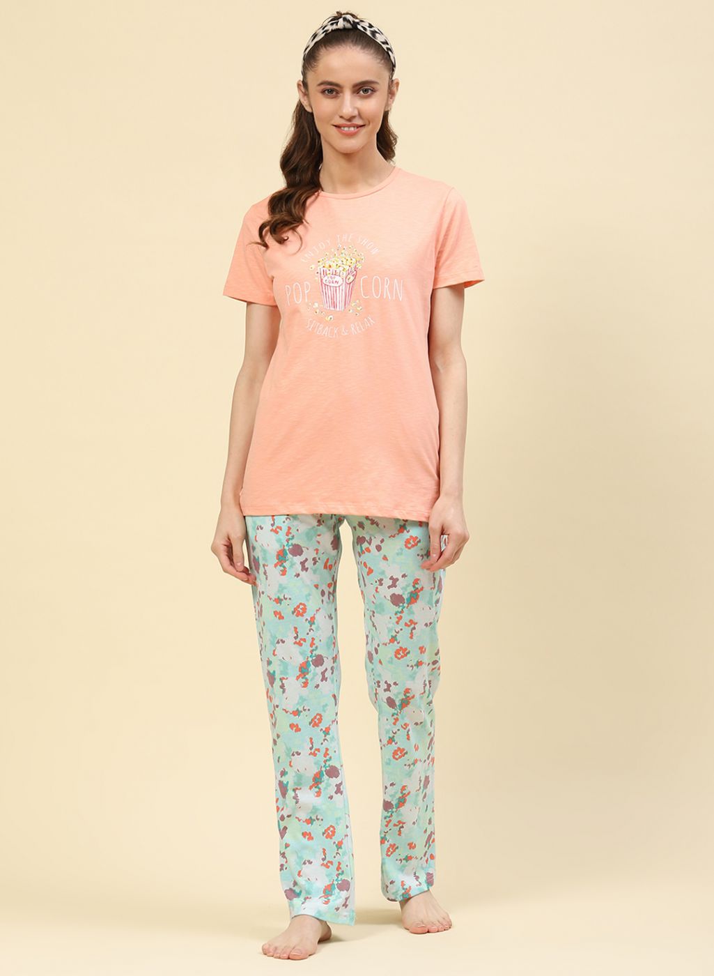 Women Peach Printed Lower Set