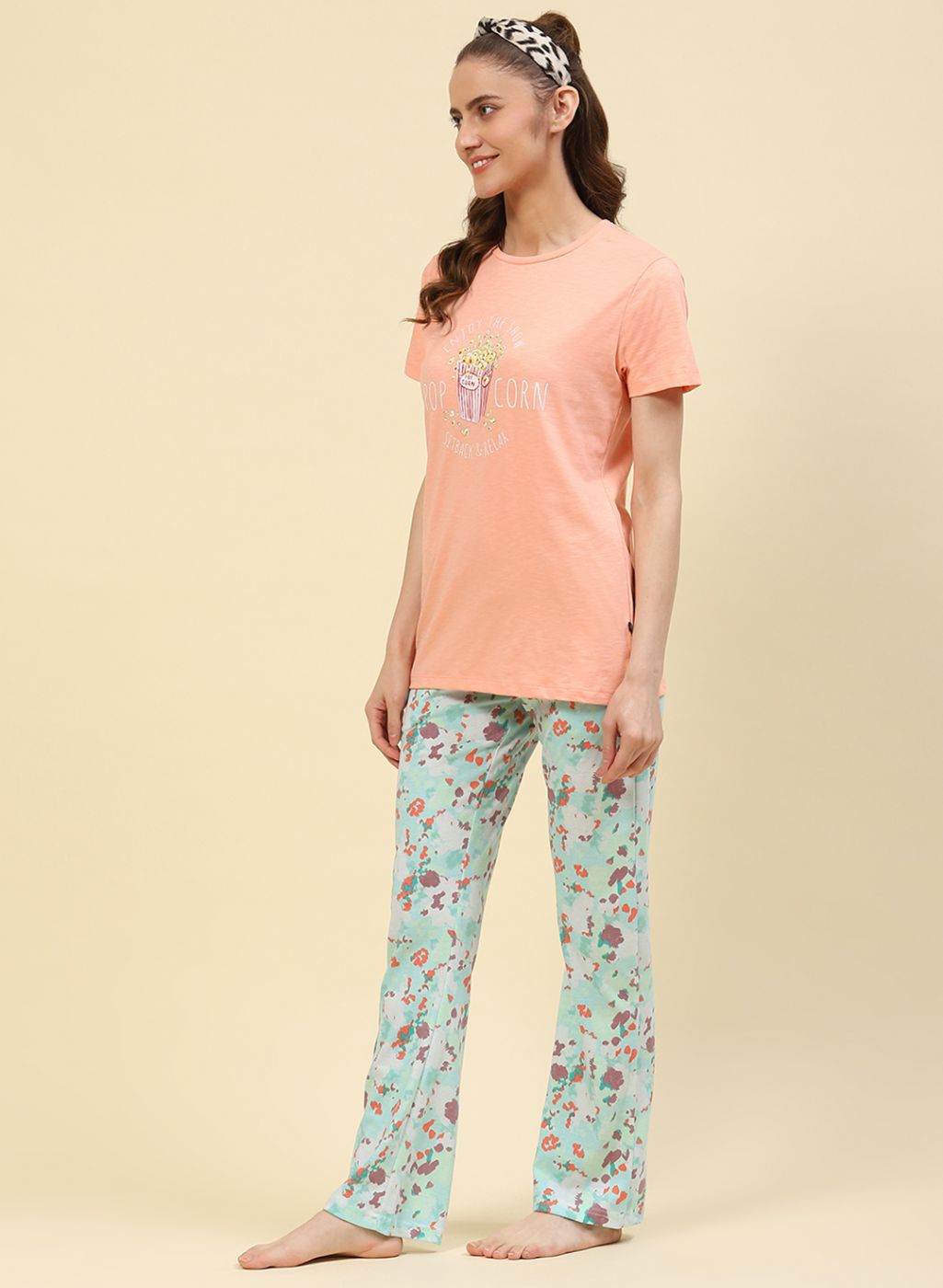 Women Peach Printed Lower Set