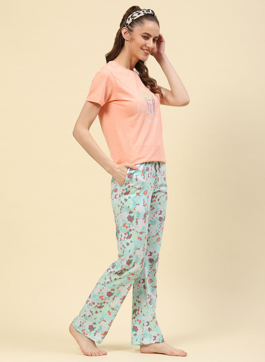 Women Peach Printed Lower Set