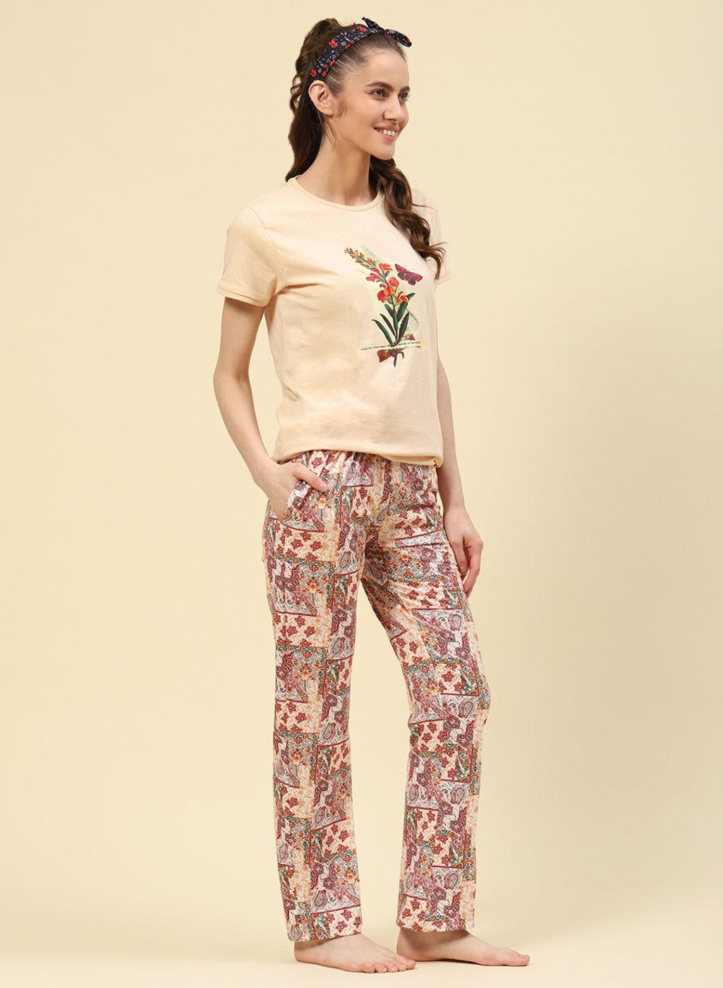 Women Beige Printed Lower Set