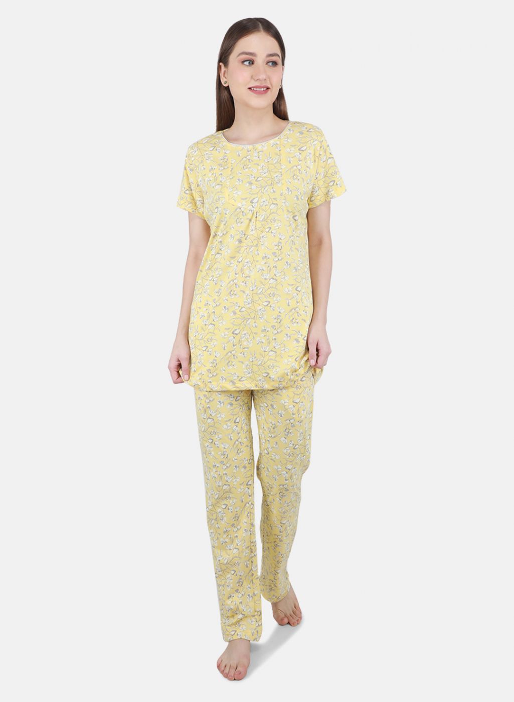 Women Yellow Printed Lower Set