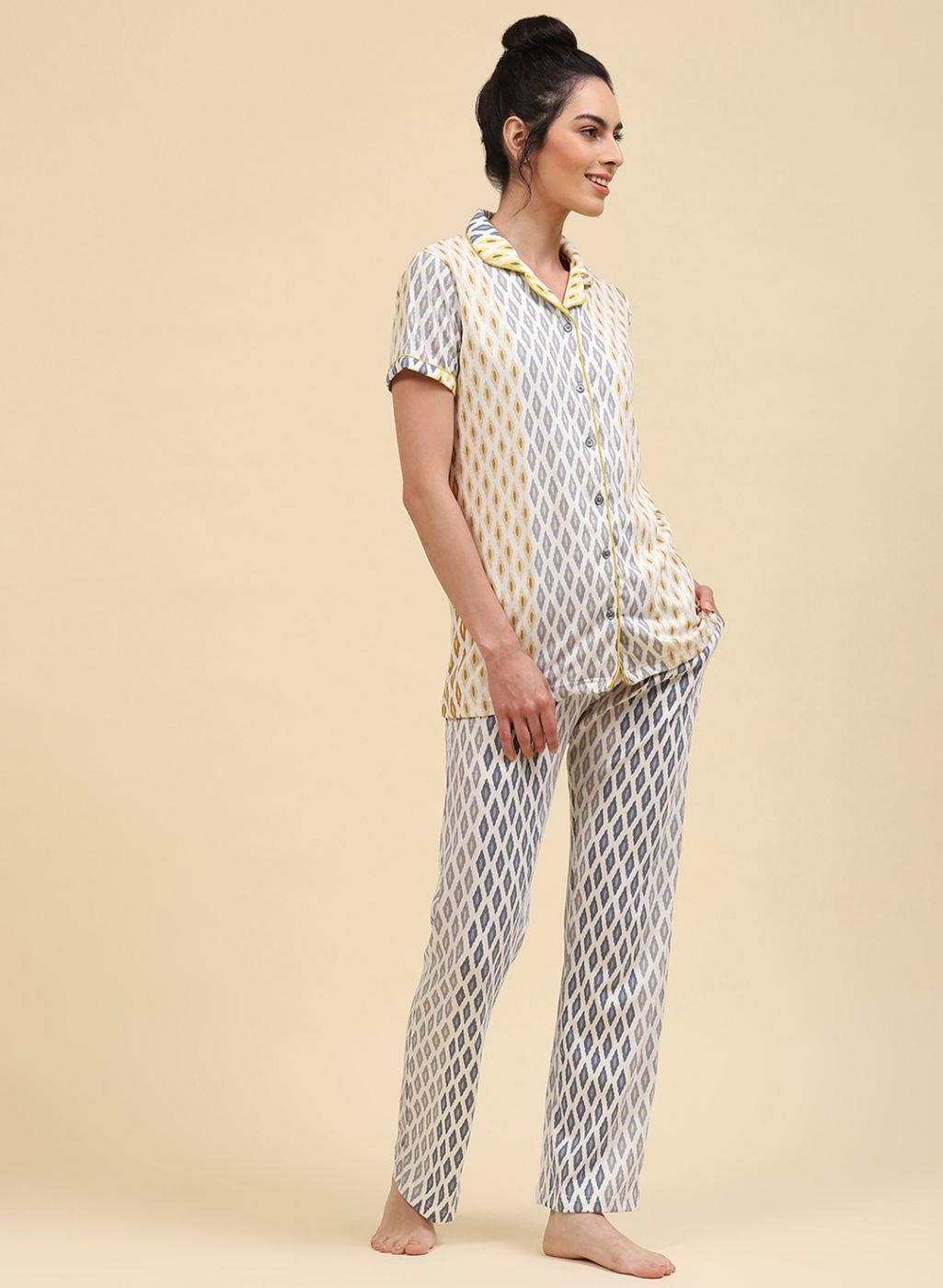 Women Cream Printed Lower Set