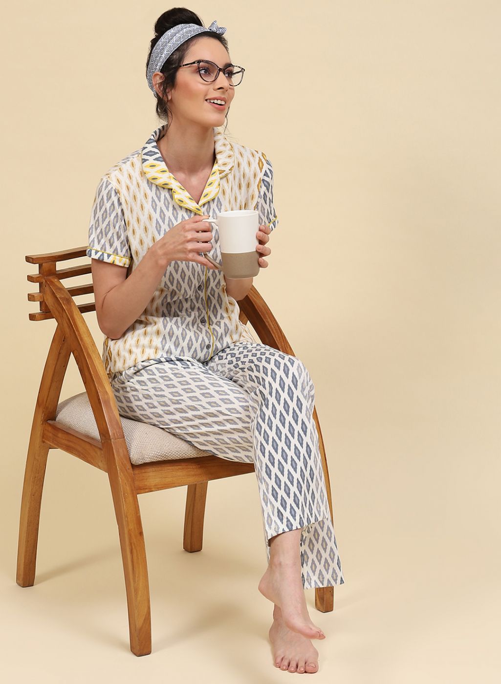 Women Cream Printed Lower Set